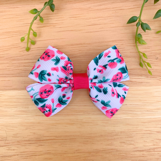 Pink Floral Double Bow Hair Clip