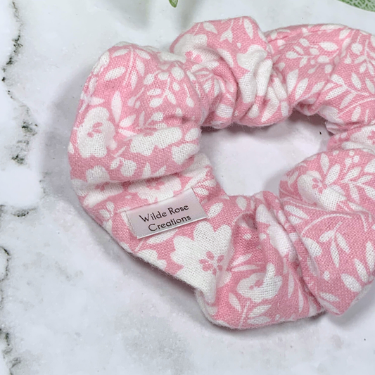 Pink Floral Flannel Regular Scrunchie
