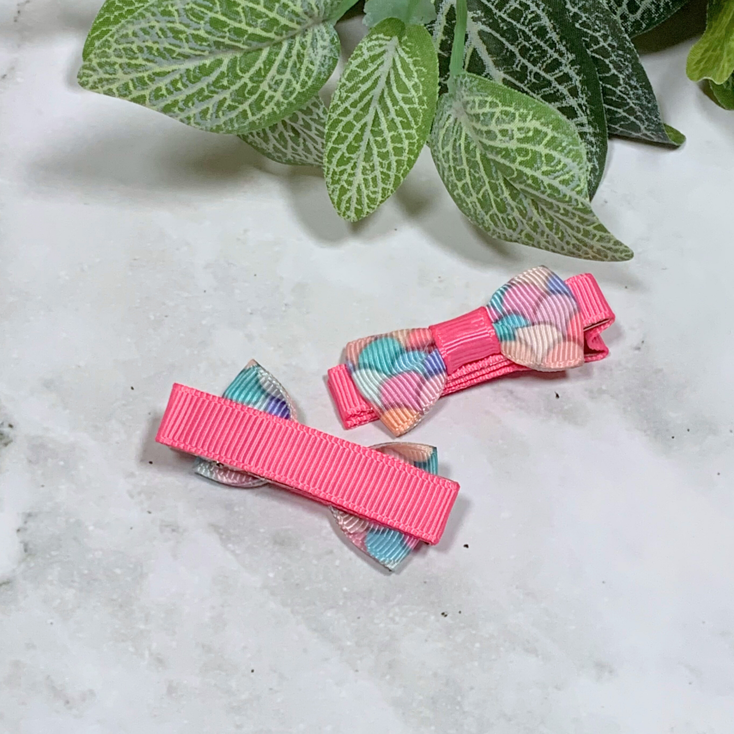 Pink Mermaid Scales Mini Bow Hair Clips - set of 2