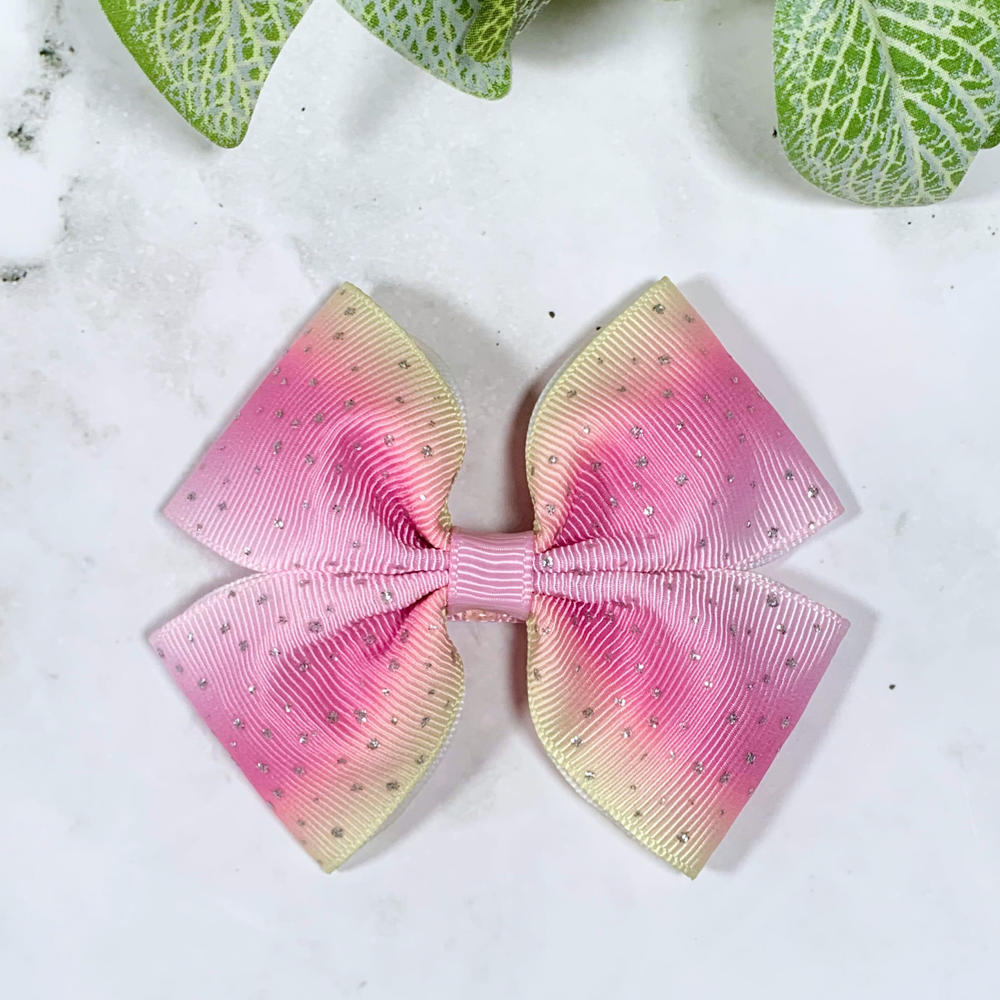 Pink & Lemon Ombre Medium Bow Hair Clip