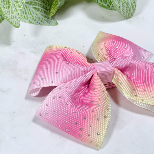 Pink & Lemon Ombre Medium Bow Hair Clip
