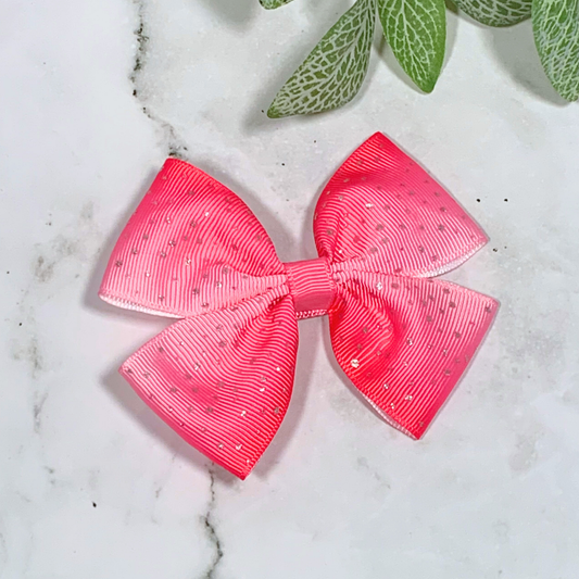 Pink Ombre with Silver Flecks Medium Bow Hair Clip