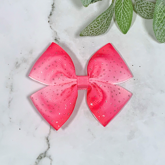 Pink Ombre with Silver Flecks Medium Bow Hair Clip
