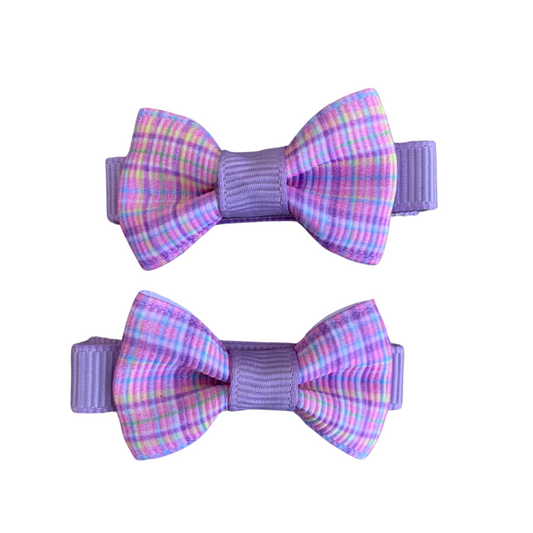 Pink Plaid Print Mini Bow Hair Clips - 2pk