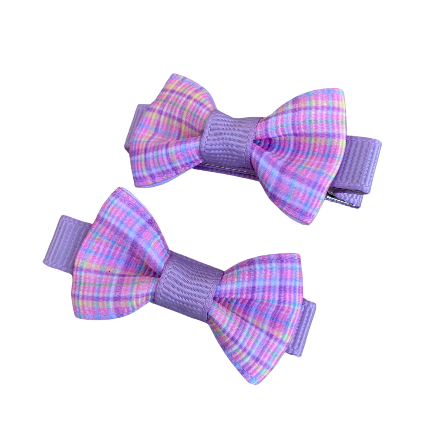 Pink Plaid Print Mini Bow Hair Clips - 2pk