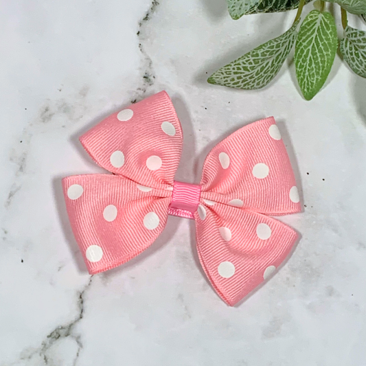 Pink Polka Dot Medium Bow Hair Clip