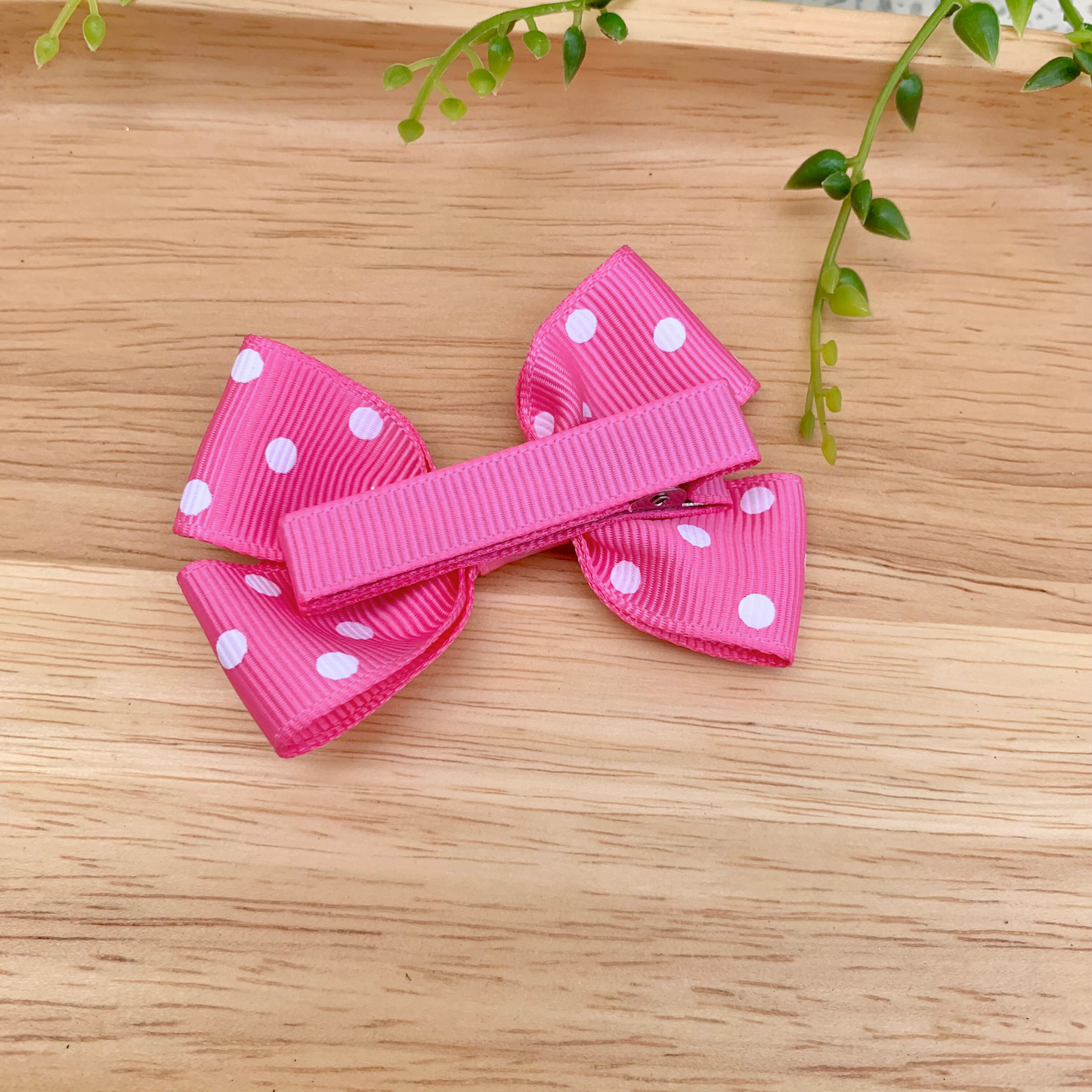 Pink Spotty Double Bow Hair Clip