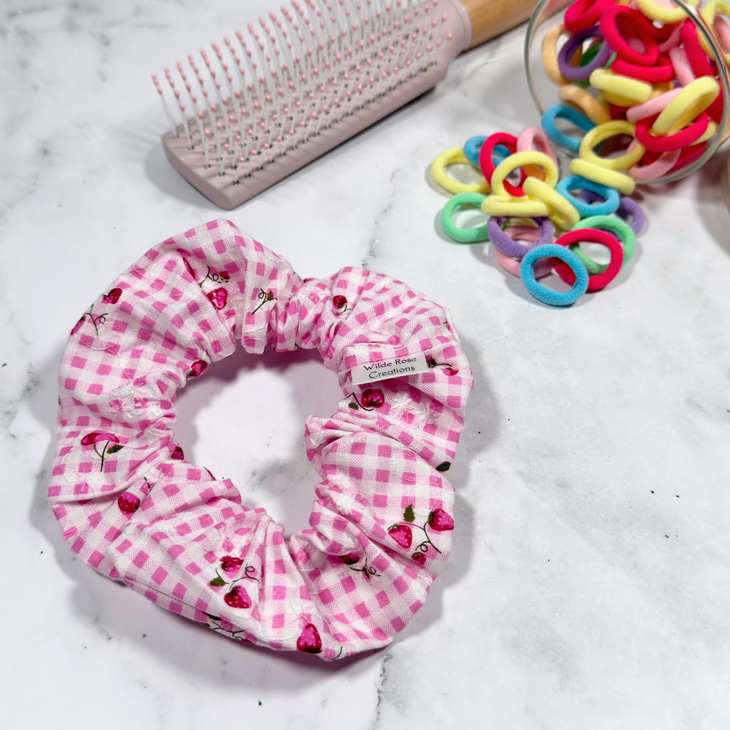 Pink Strawberry Gingham Regular Scrunchie