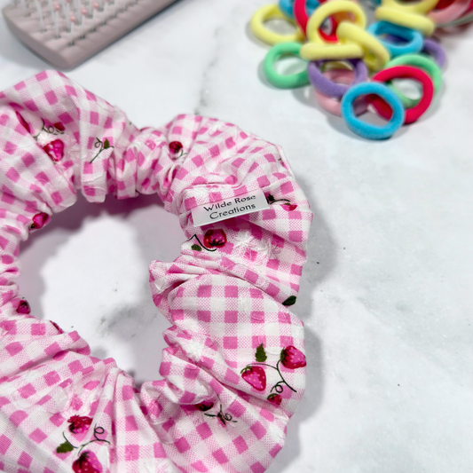Pink Strawberry Gingham Regular Scrunchie