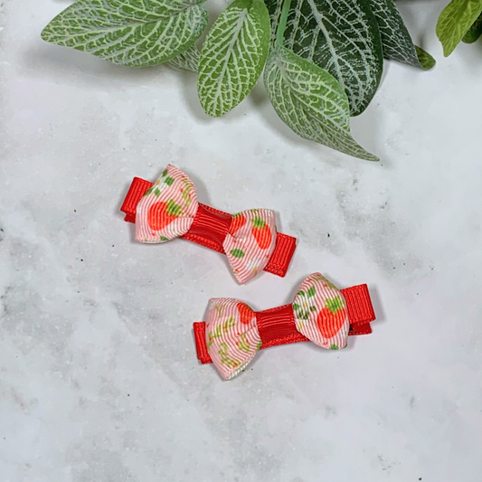 Pink Strawberry Mini Bow Hair Clips - set of 2