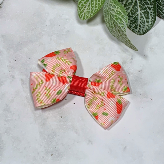 Pink Strawberry Small Bow Hair Clip