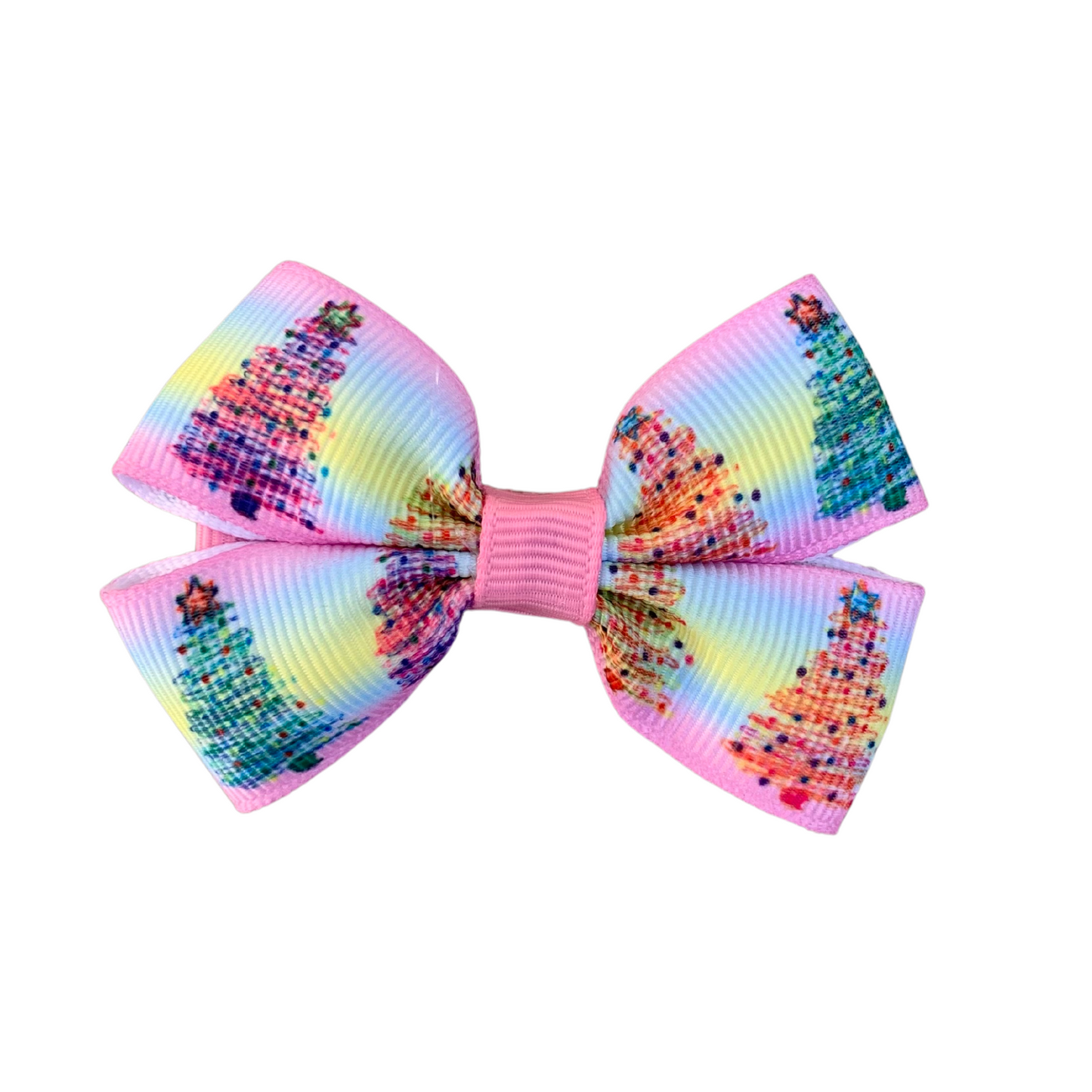 Pastel Christmas Trees Double Bow Hair Clip