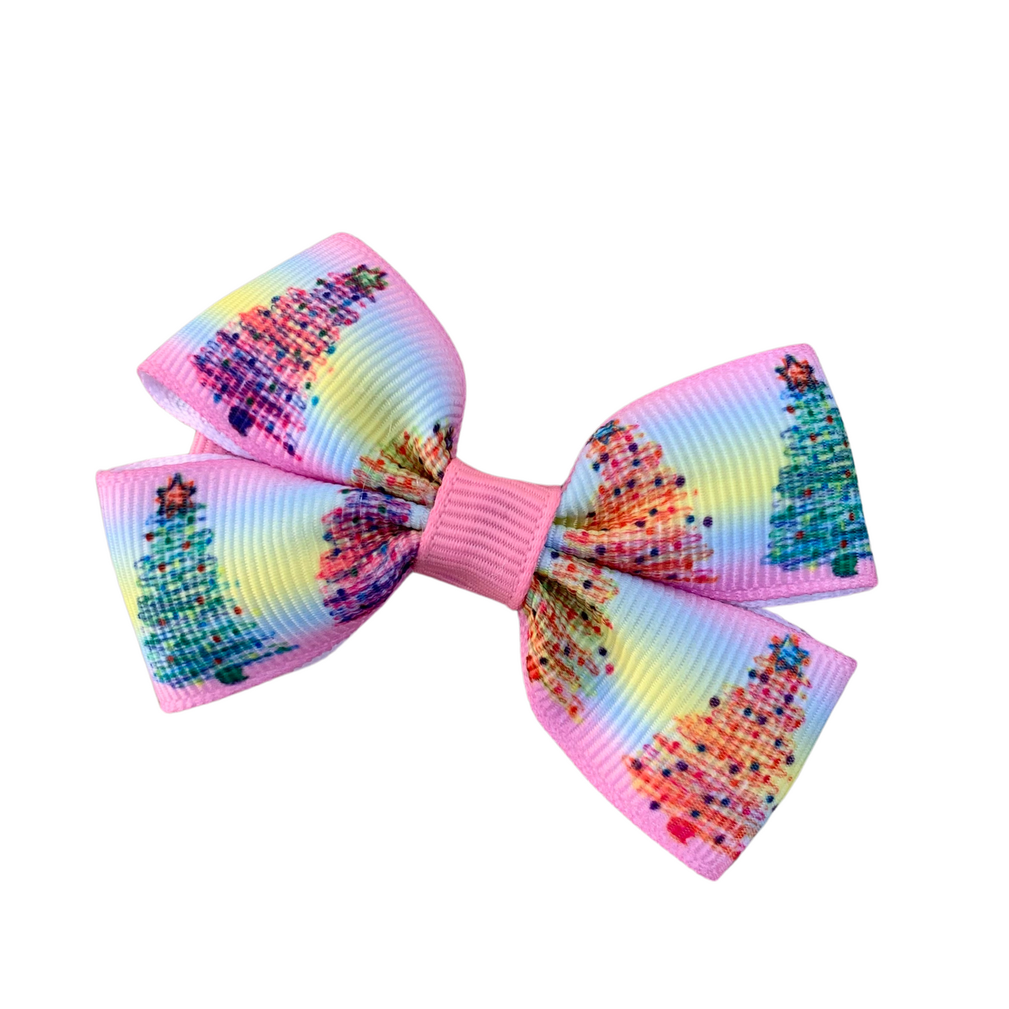 Pastel Christmas Trees Double Bow Hair Clip