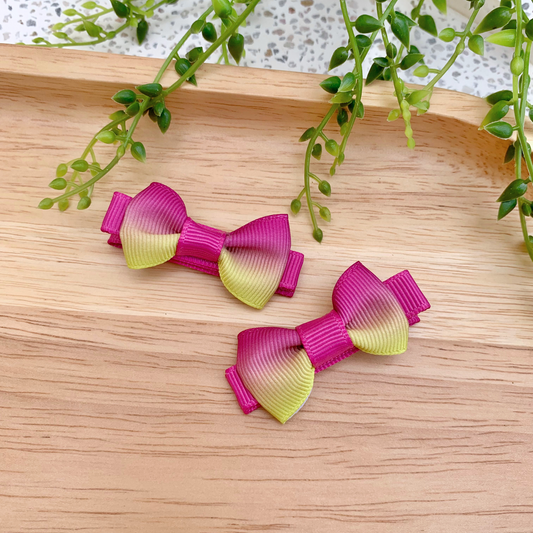 Garden Rose & Yellow Ombre Mini Bow Hair Clips