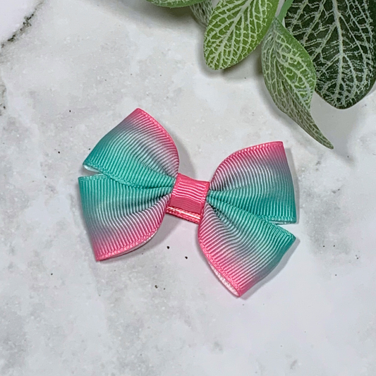 Pink & Aqua Ombre Small Bow Hair Clip