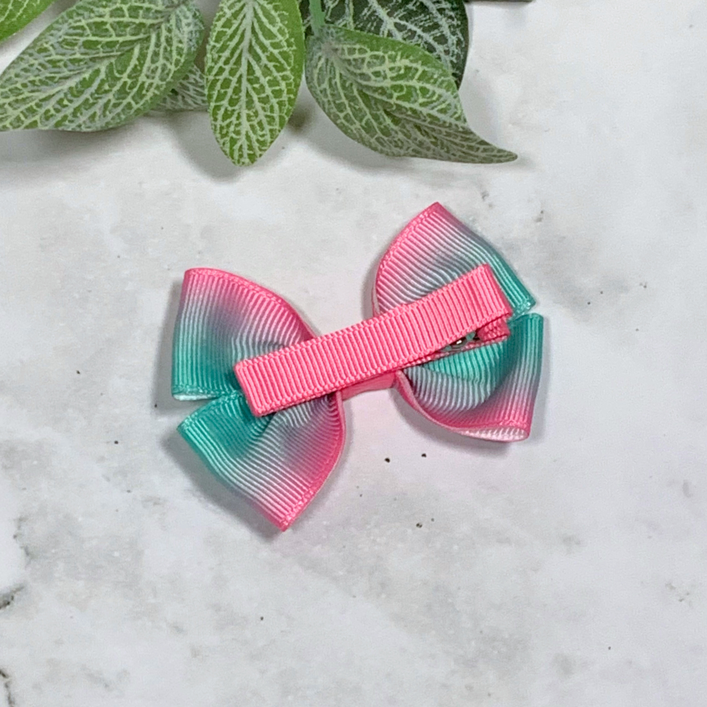 Pink & Aqua Ombre Small Bow Hair Clip