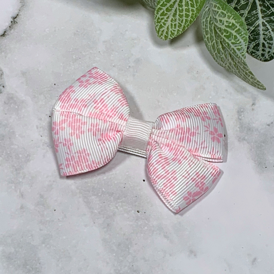 Pink & White Floral Small Bow Hair Clip