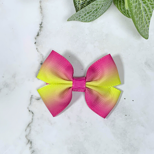 Pink & Yellow Ombre Small Bow Hair Clip