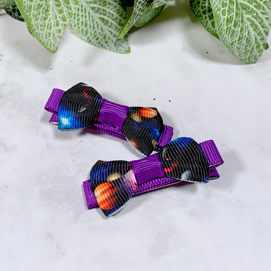 Planets Mini Bow Hair Clips - set of 2