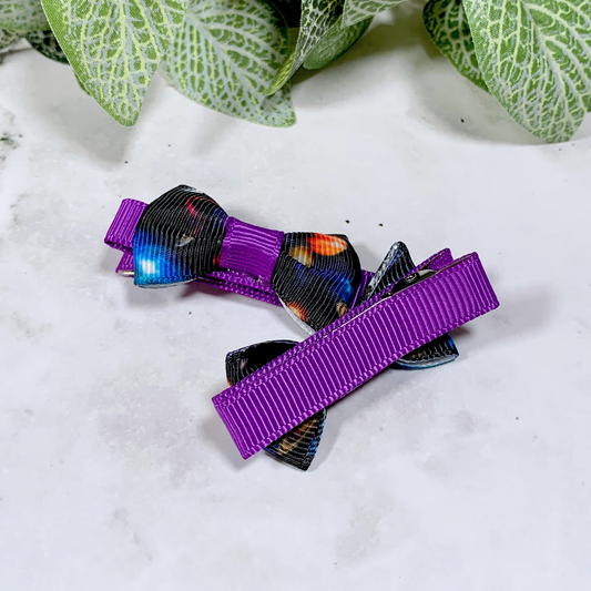 Planets Mini Bow Hair Clips - set of 2
