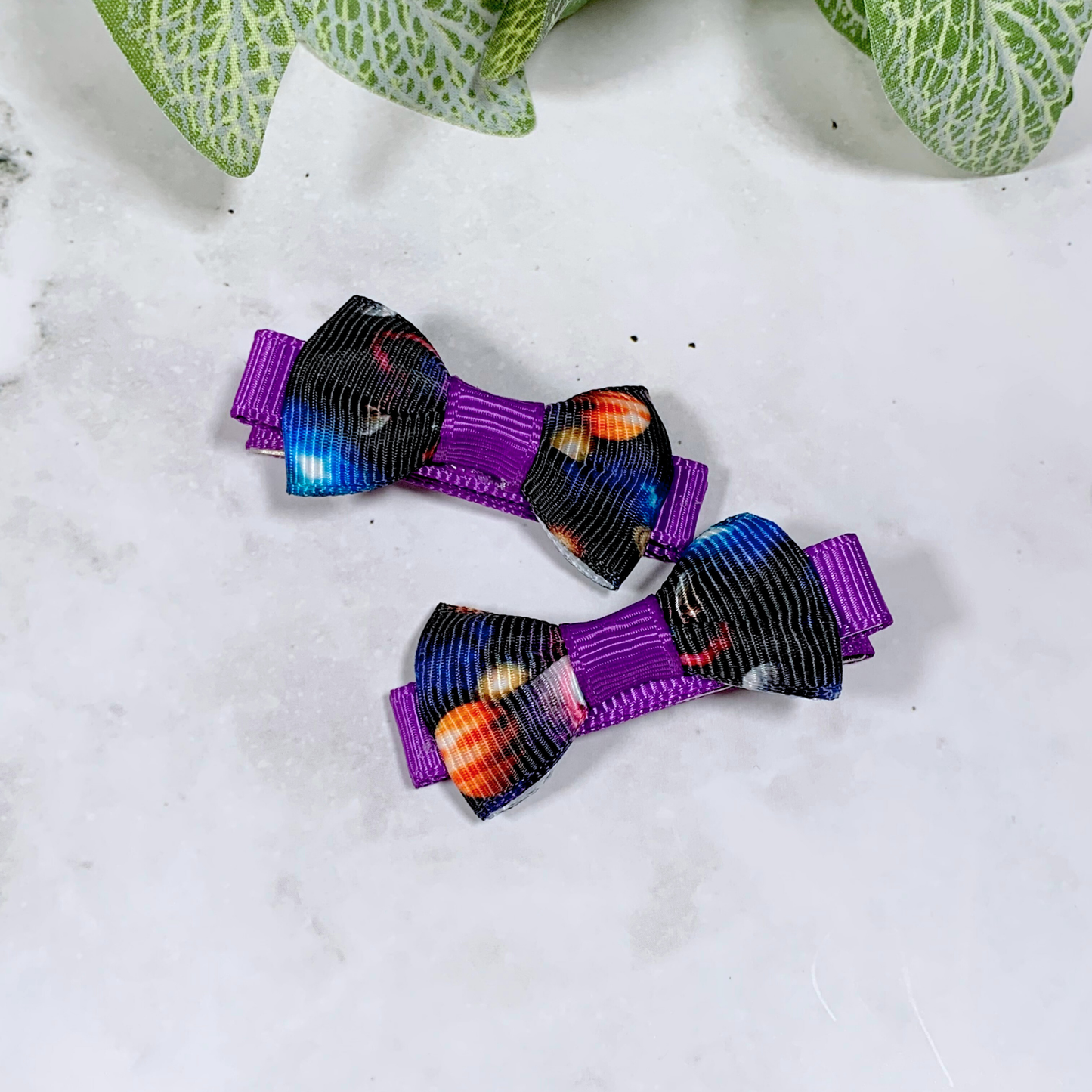 Planets Mini Bow Hair Clips - set of 2