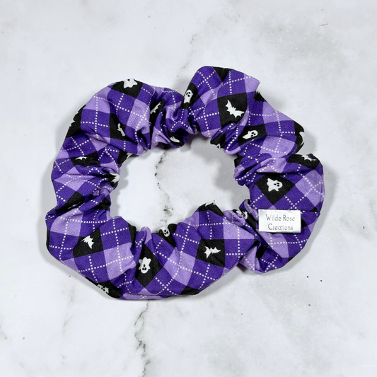 Purple Halloween Plaid Regular Scrunchie