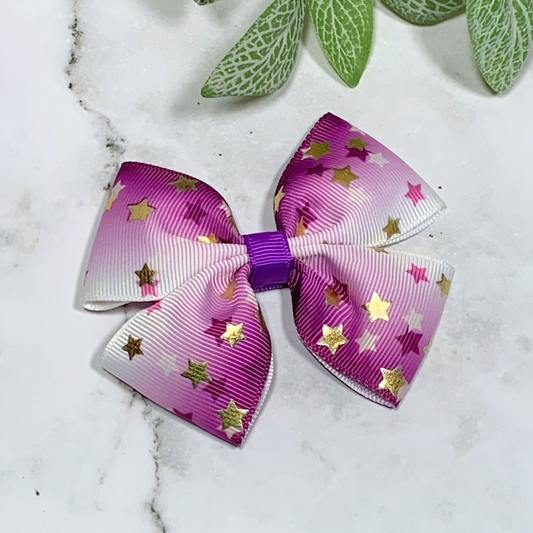 Purple Ombre with Stars Medium Bow Hair Clip
