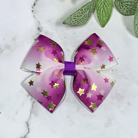 Purple Ombre with Stars Medium Bow Hair Clip