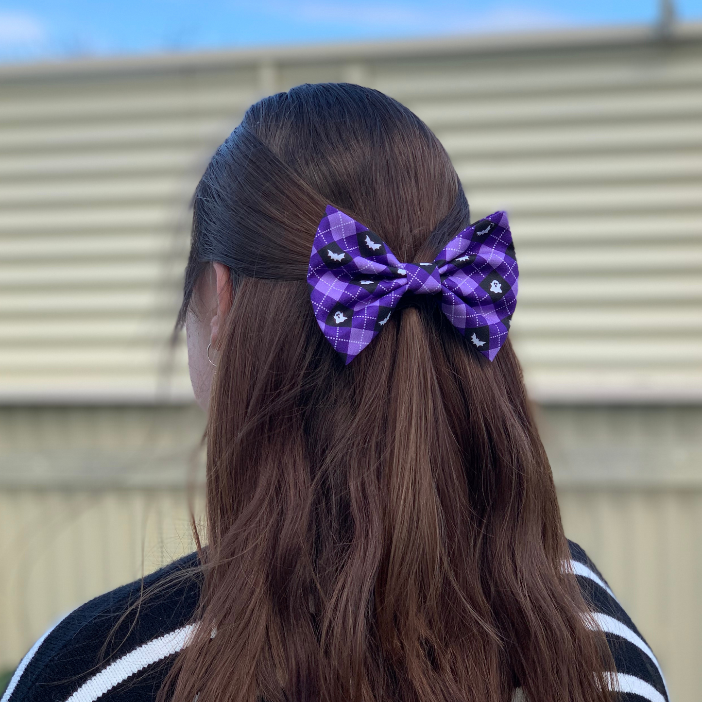 Purple Plaid Halloween Bow Hair Clip