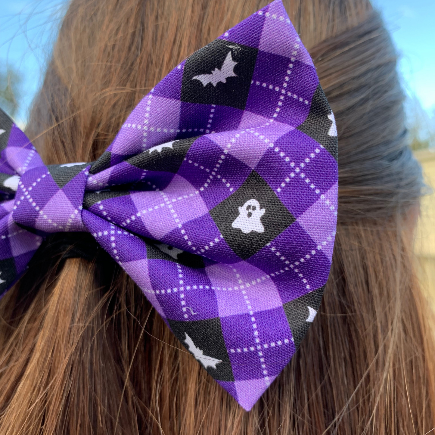 Purple Plaid Halloween Bow Hair Clip