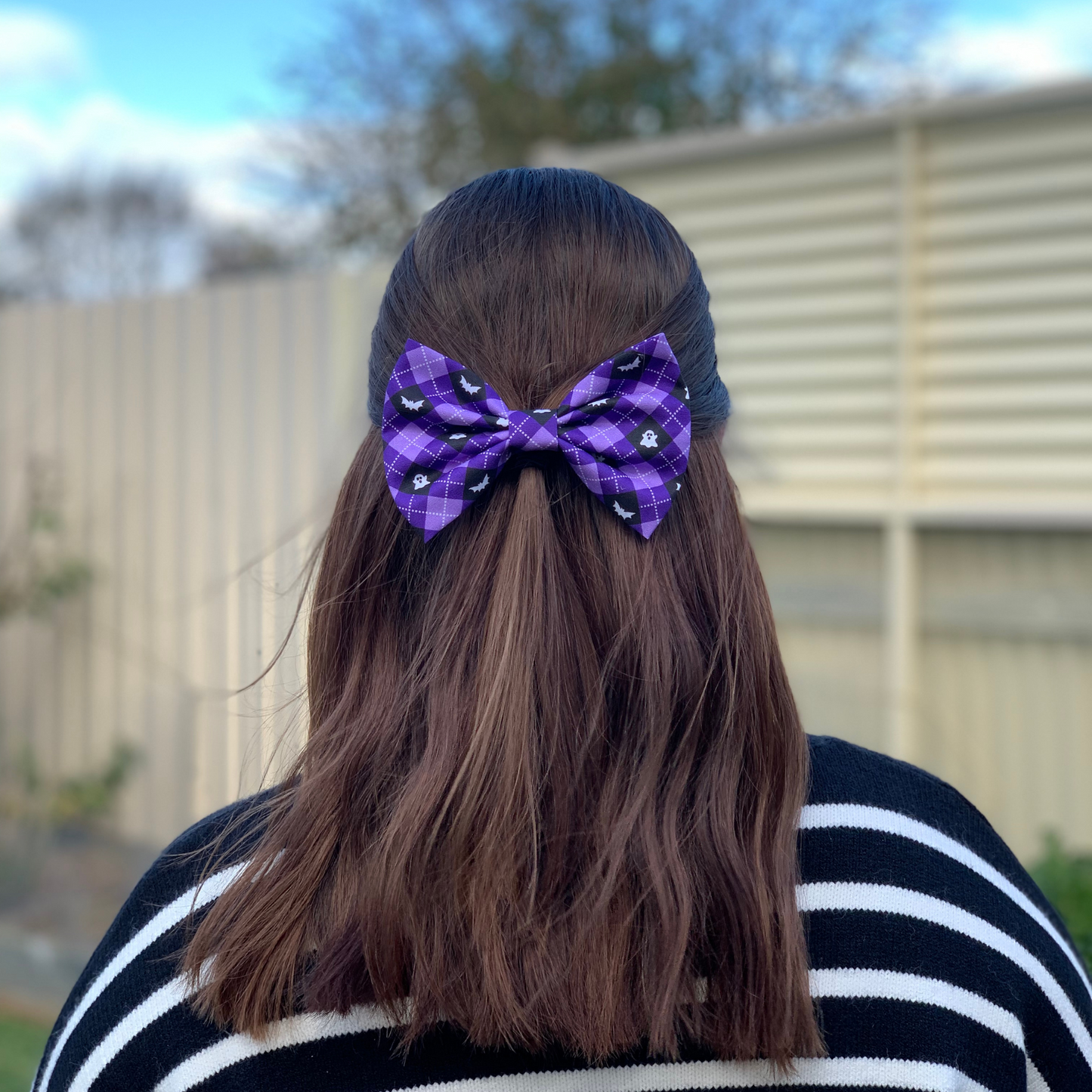 Purple Plaid Halloween Bow Hair Clip