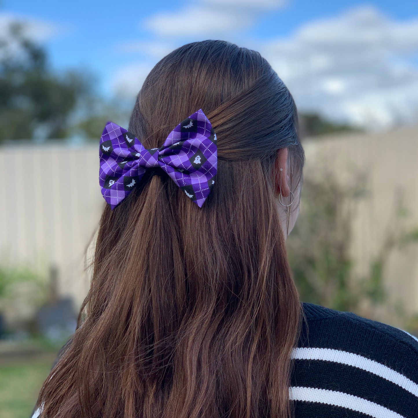 Purple Plaid Halloween Bow Hair Clip