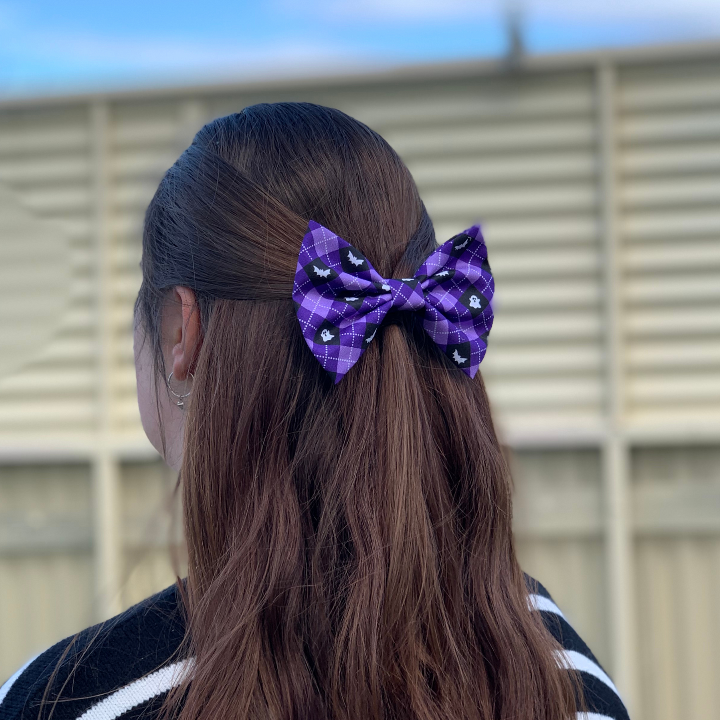 Purple Plaid Halloween Bow Hair Clip