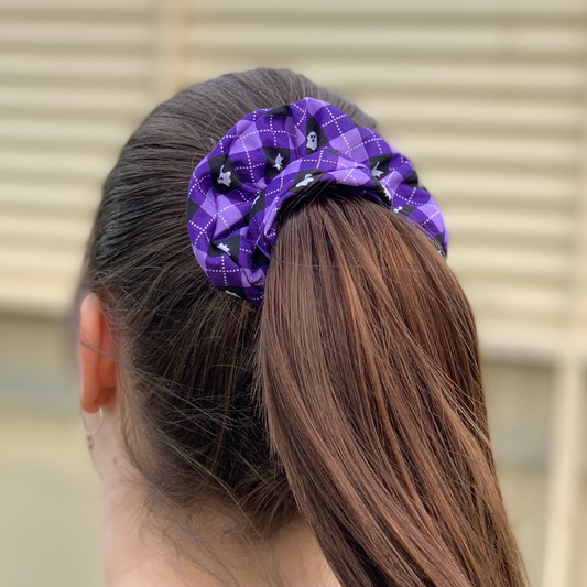 Purple Plaid Halloween Scrunchie