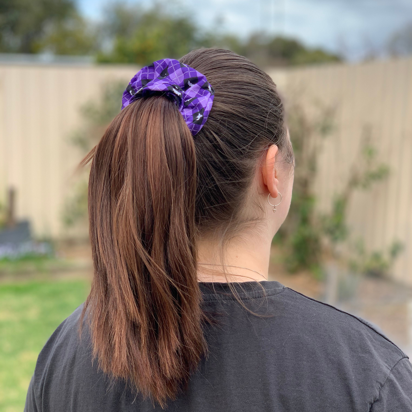 Purple Plaid Halloween Scrunchie