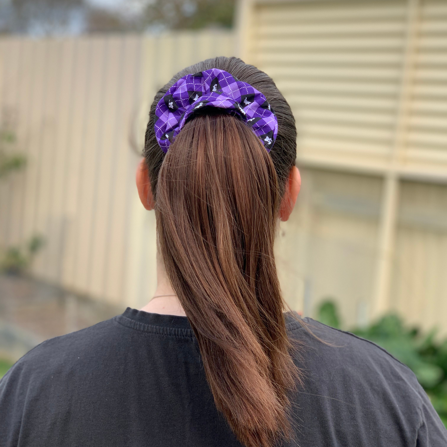 Purple Plaid Halloween Scrunchie