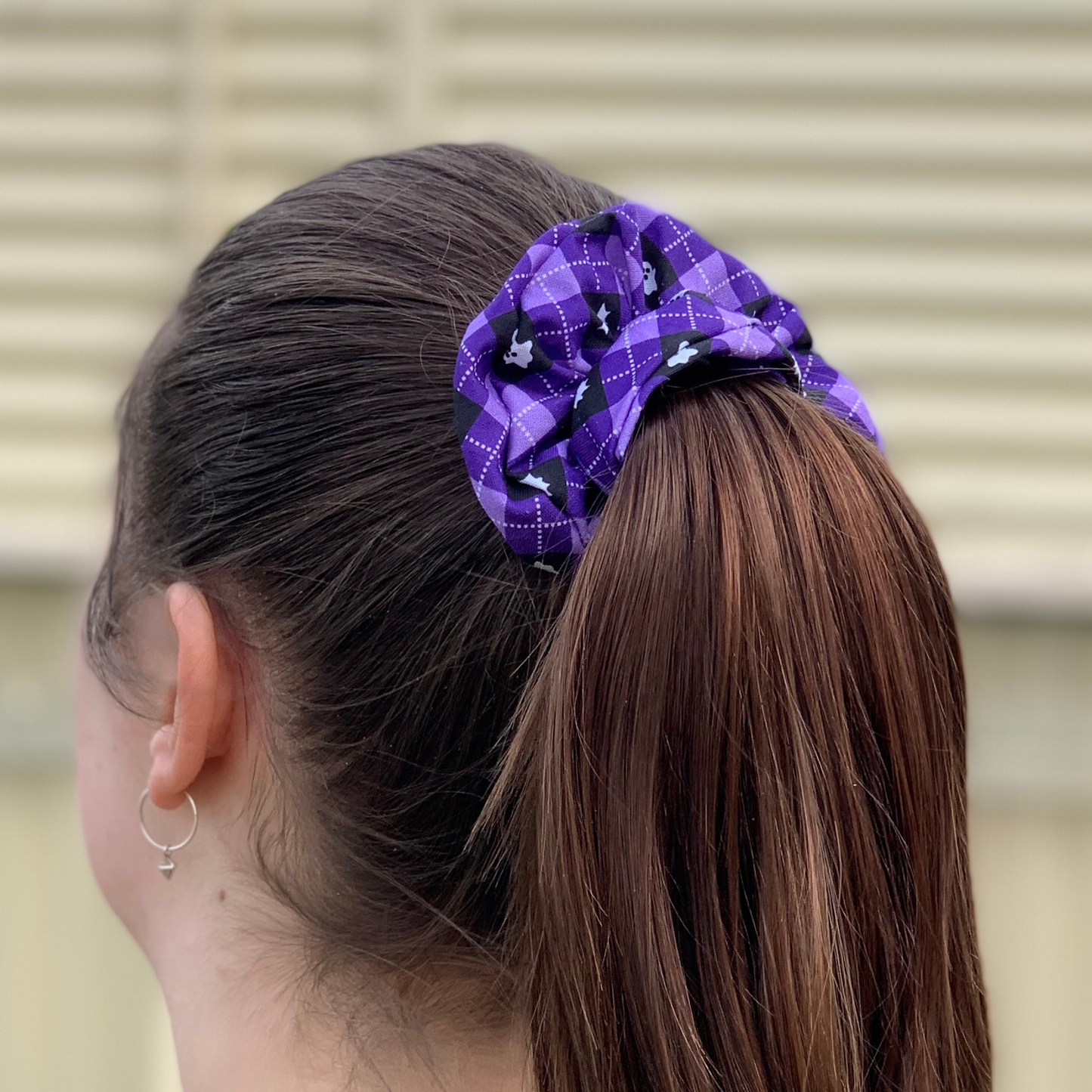 Purple Plaid Halloween Scrunchie