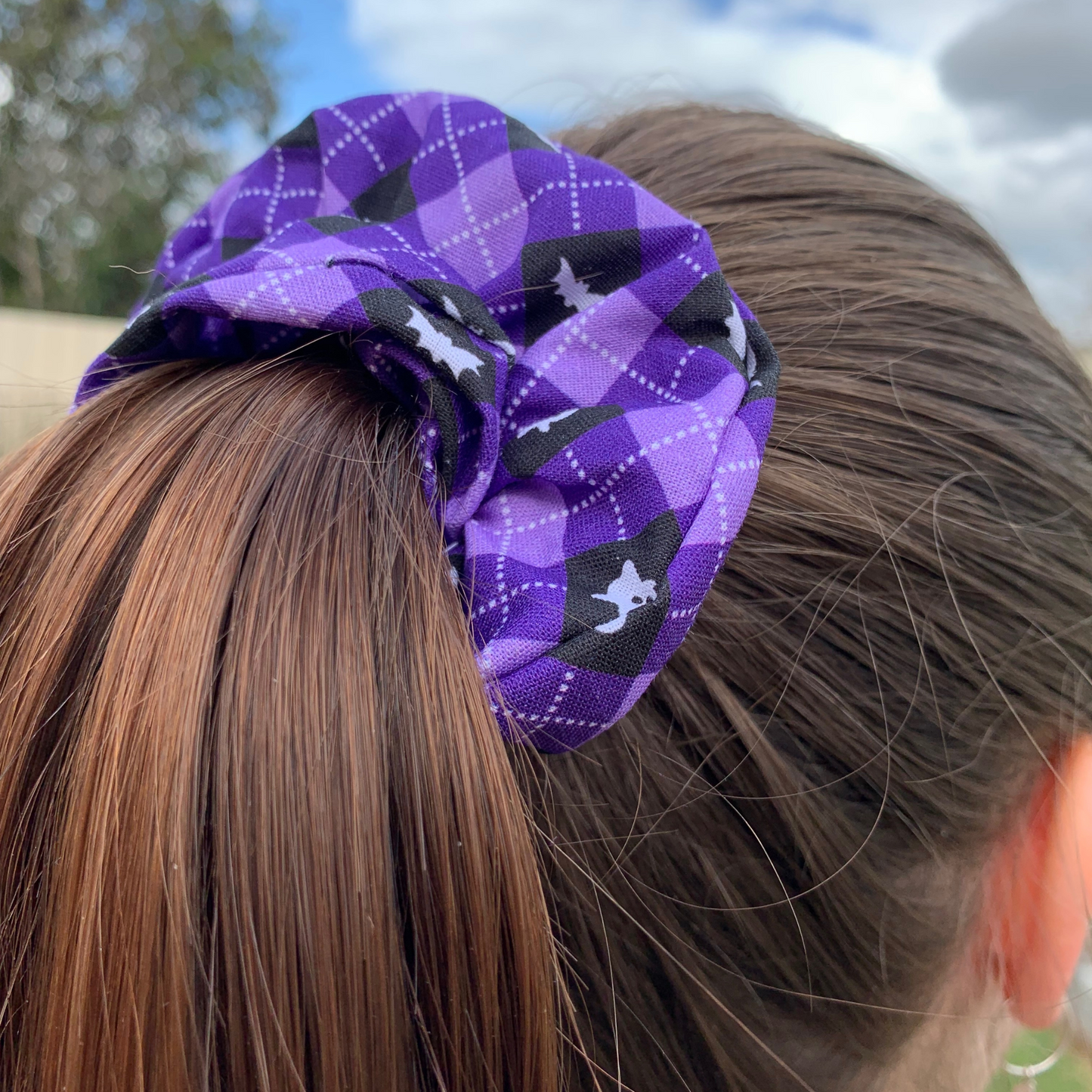 Purple Plaid Halloween Scrunchie