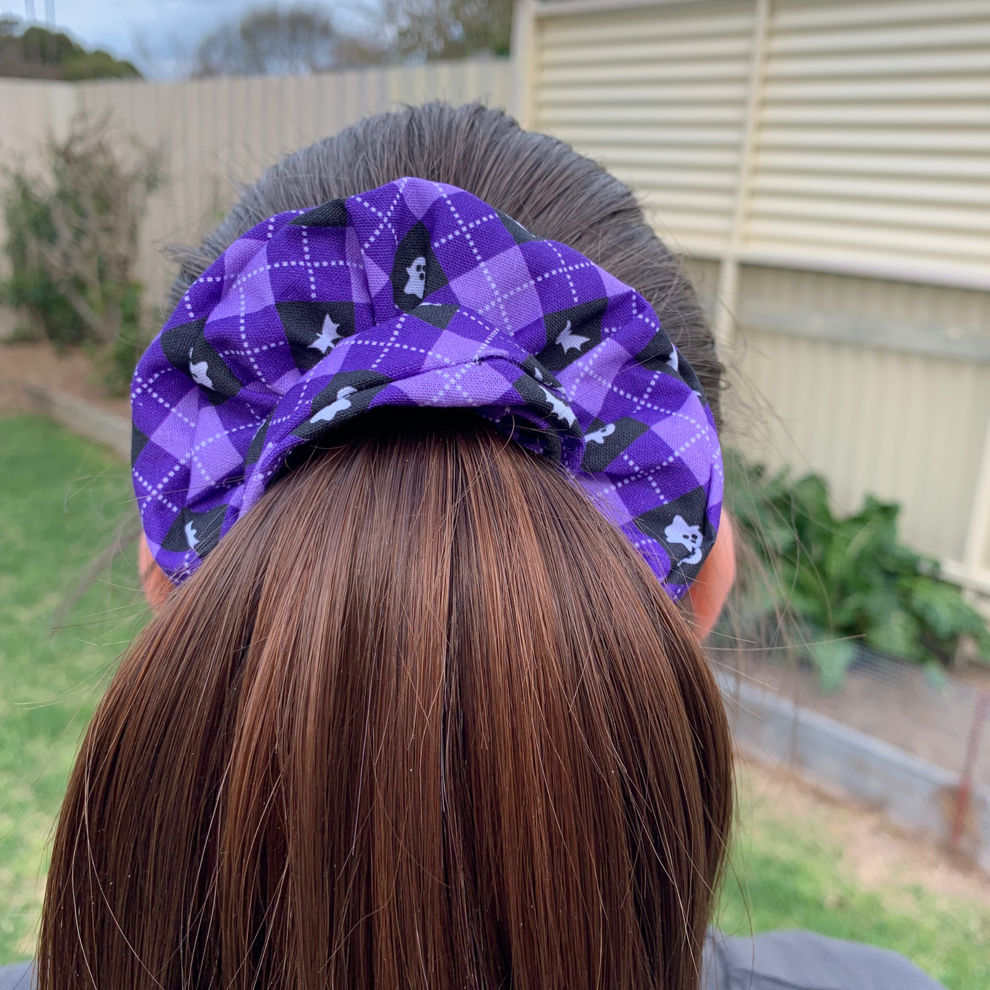 Purple Plaid Halloween Scrunchie