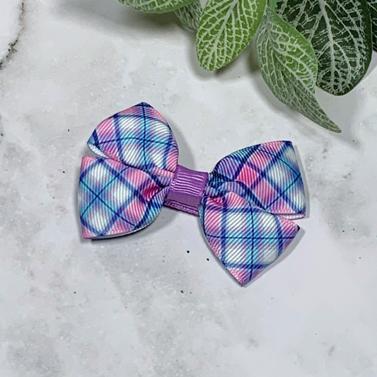 Purple Plaid Small Bow Hair Clip