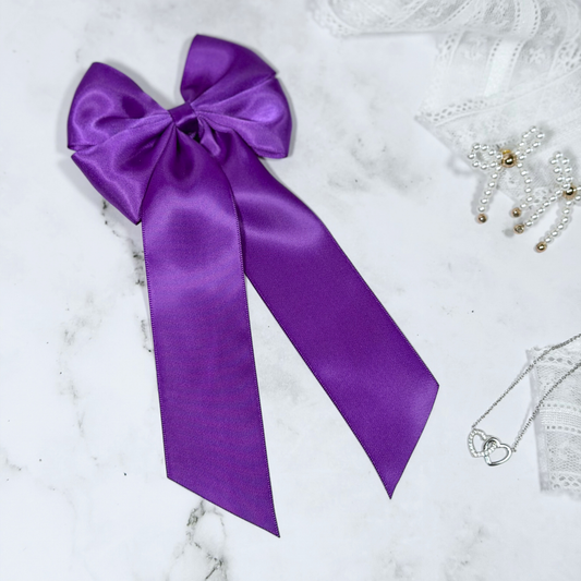 Purple Satin Bow with Tails Hair Clip