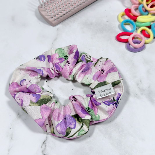 Purple Watercolour Floral Regular Scrunchie