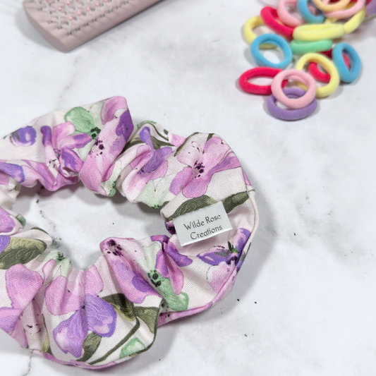 Purple Watercolour Floral Regular Scrunchie