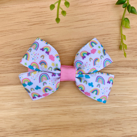 Pastel Rainbows Double Bow Hair Clip
