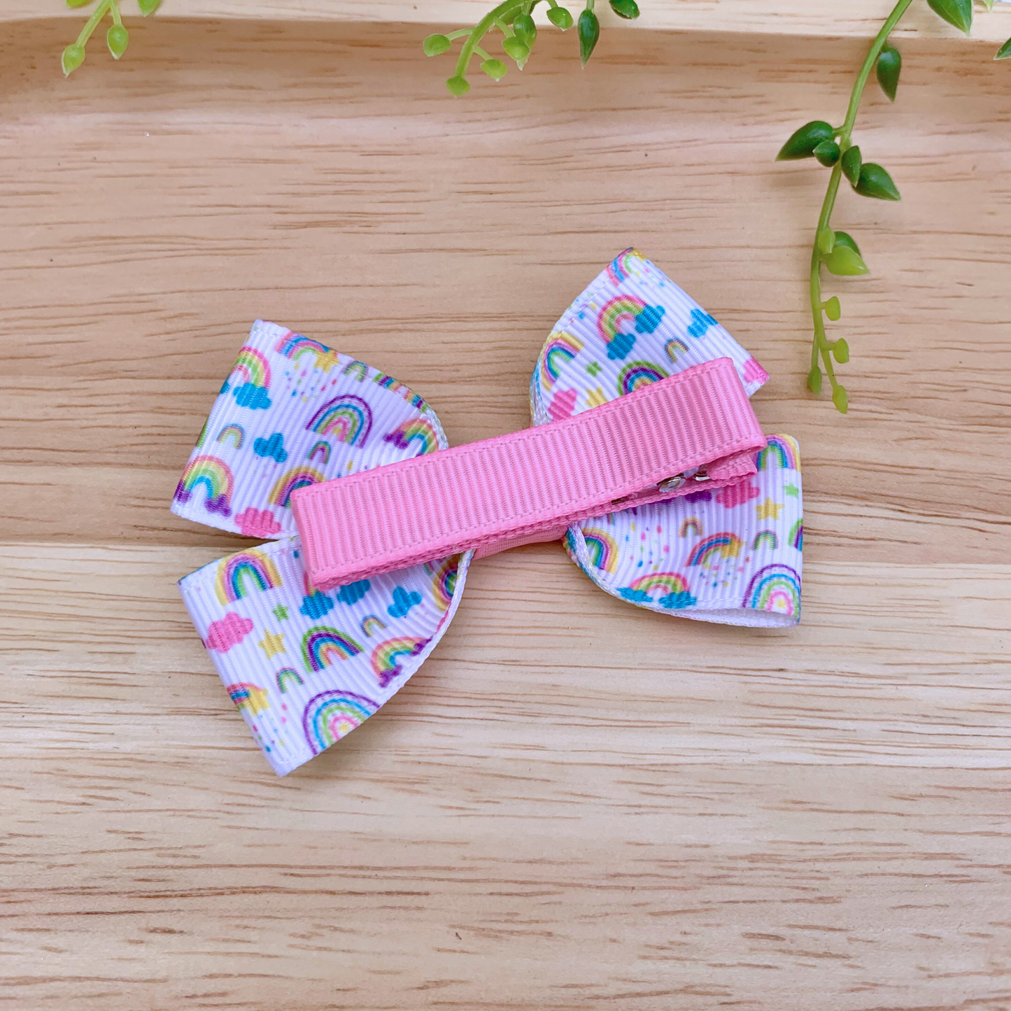 Pastel Rainbows Double Bow Hair Clip