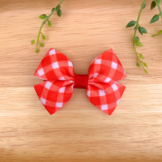 Red Check Double Bow Hair Clip