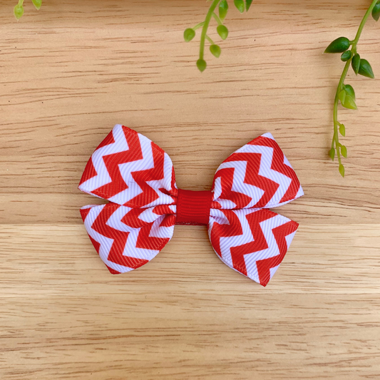 Red Chevron Double Bow Hair Clip
