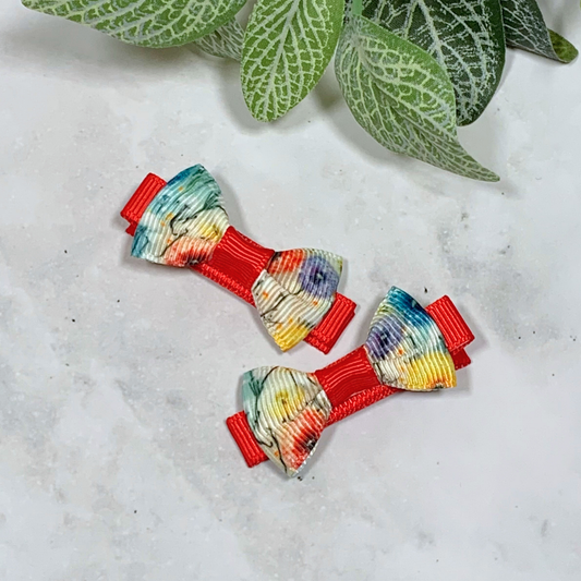 Red Dandelion Mini Bow Hair Clips - set of 2