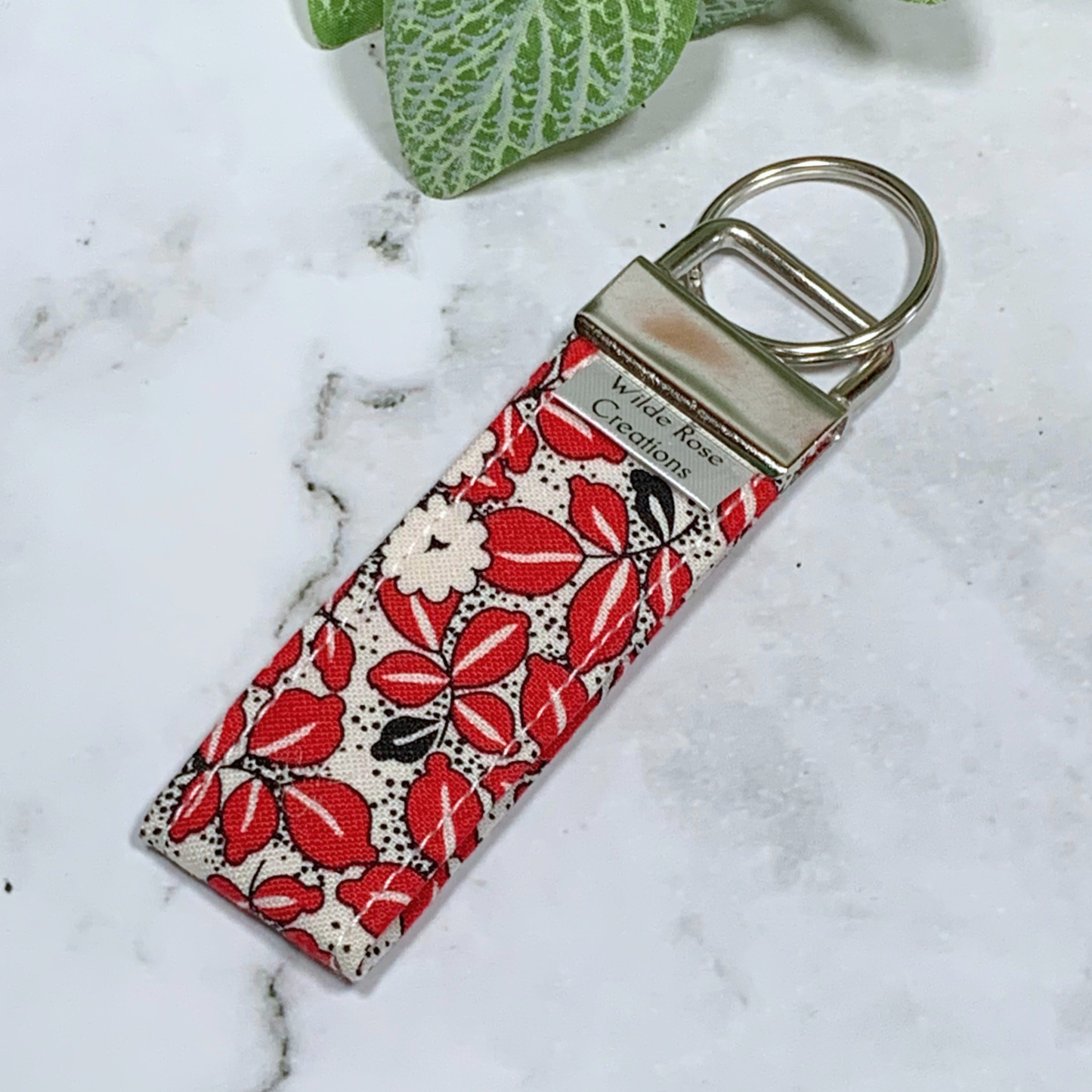 Red Floral Fabric Keyring