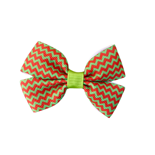 Red & Green Chevron Double Bow Hair Clip